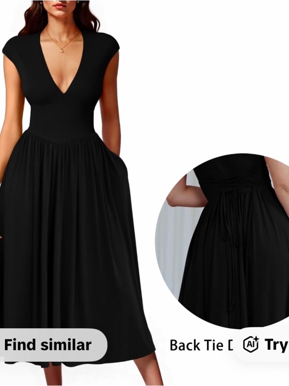 New OYS Black Deep V Jersey Midi Dress Size Small